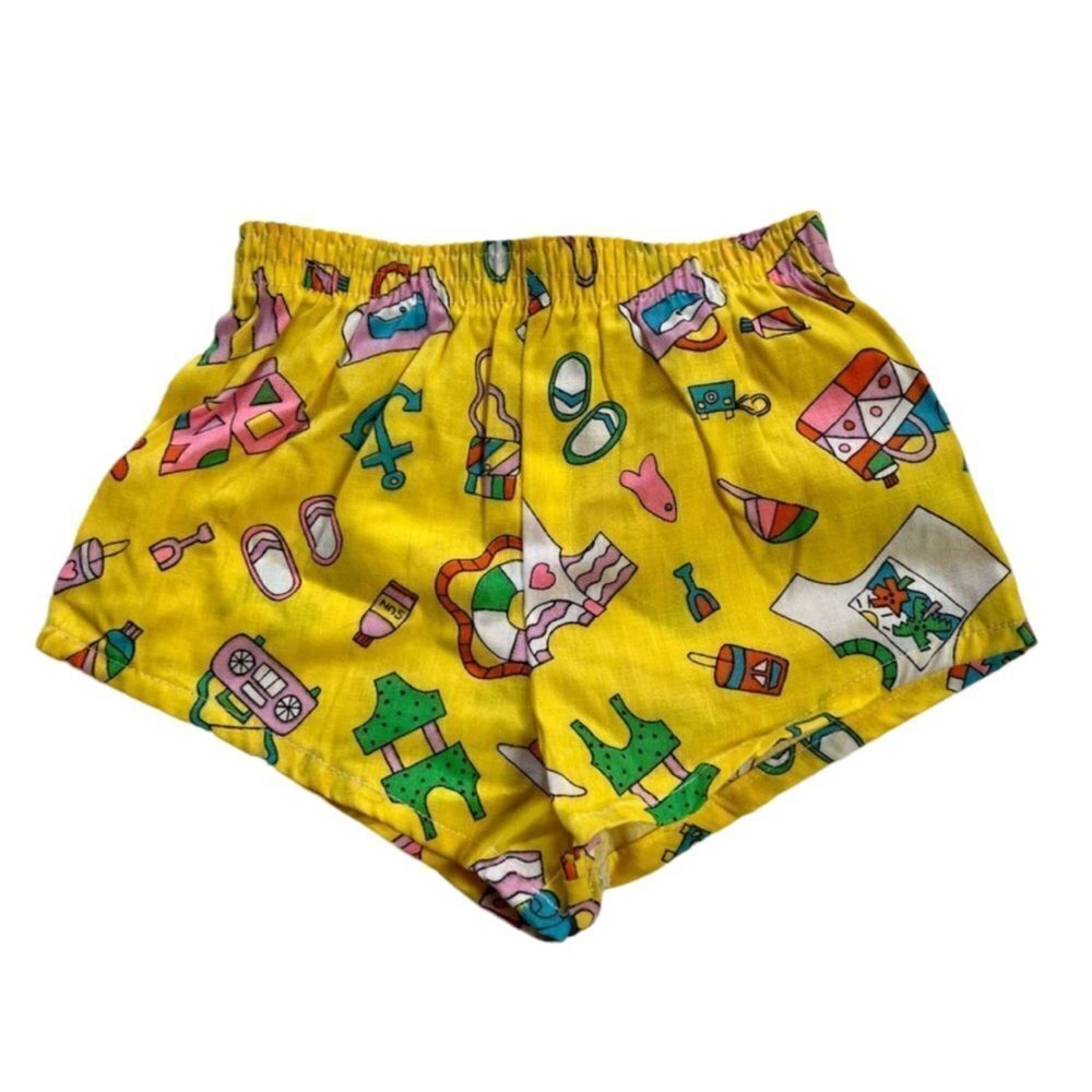 Funky Vintage 1990s Tropical Beach Nautical Print Cartoon Shorts